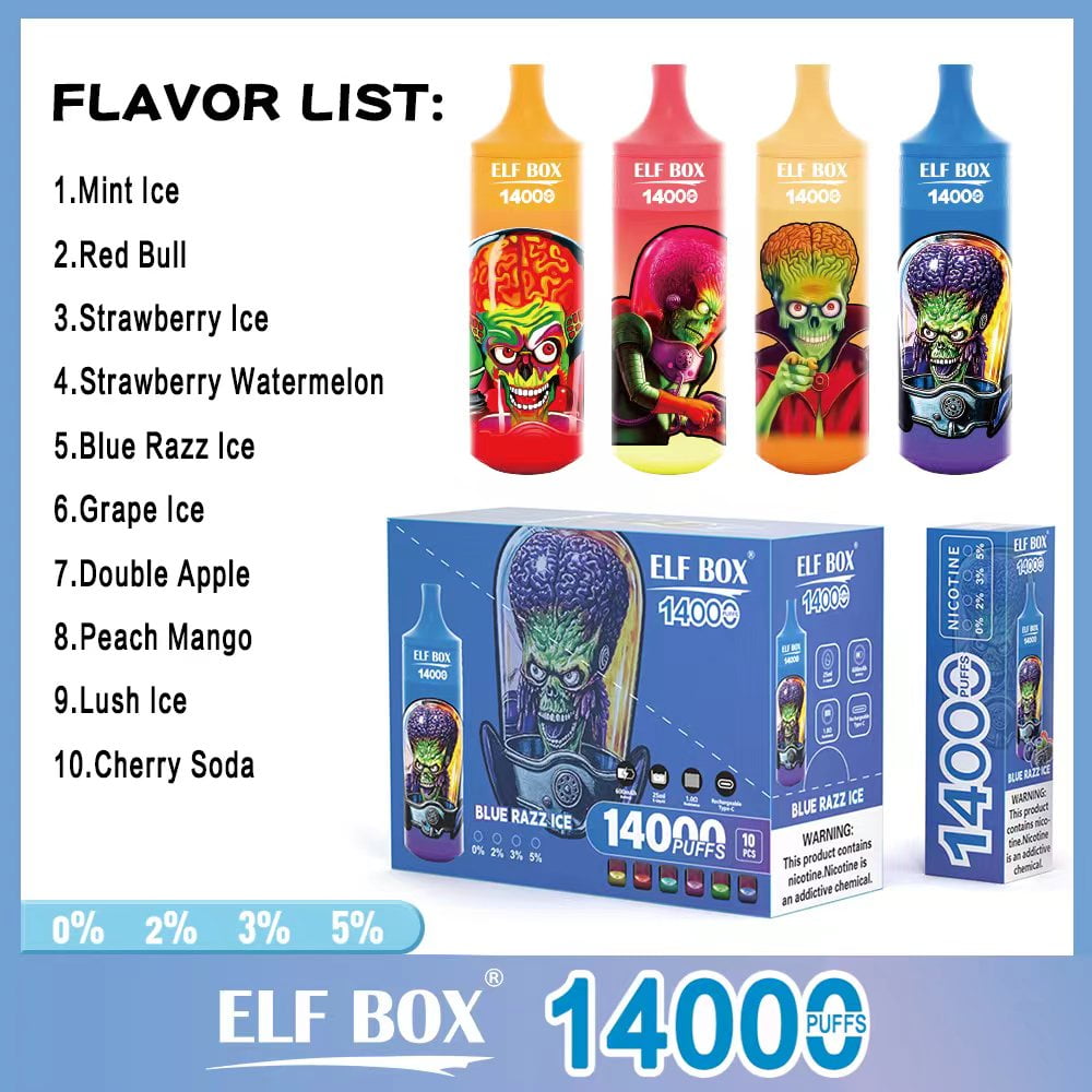 ELF BOX RGB14000 Puff 0 2 3 5 Nikotin Uppladdningsbar engångs Vape3 VapeXYZ