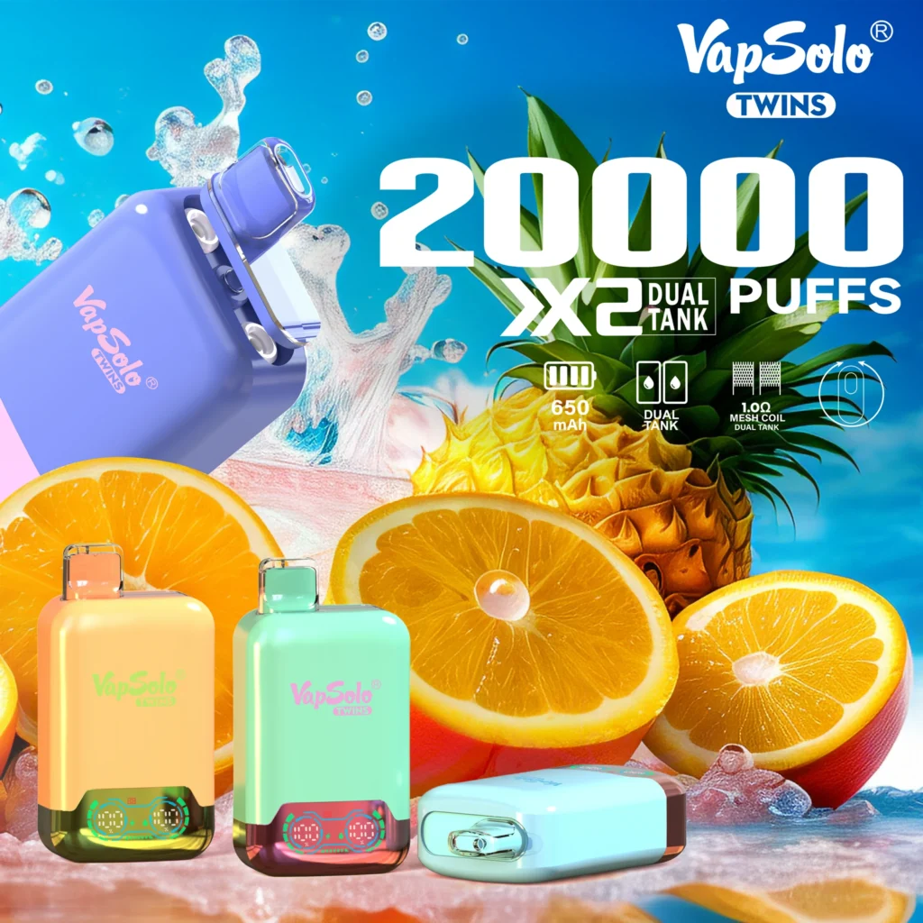 VapSolo Twins 20000 Puffs 2% 5% Bulk Buy Low Nicotine LED Display Rechargeable Disposable Vapes Pen Wholesale