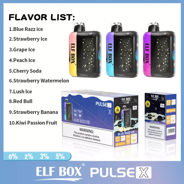 ELF BOX PULSE X 25000 Puffs 0 2 3 5 Low Nicotine Bulk Buy Rechargeable Disposable Vapes Pen Wholesale 3 VapeXYZ